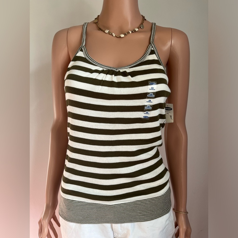 NWT Old Navy Olive Green and White Stripe Tank